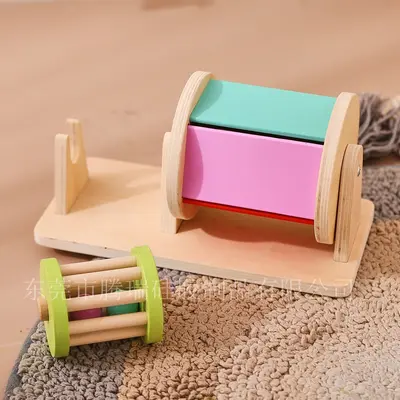 Wooden textile drum baby color cognitive sensory concentration toy hand-eye coordination Montessori early education aid