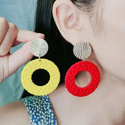 12-Color Bohemian Geometric Round Spray-Painted Earrings