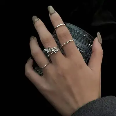 Simple wavy ring set, Japanese-Korean style - 9