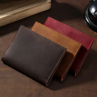 Crazy Horse leather passport holder genuine cowhide document bag men women