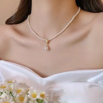 Shijia inci kolye kadın niş erişilebilir lüks tasarım üst düzey moda zarif köprücük kemiği zincir kolye kazak zinciri boncuk zinciri