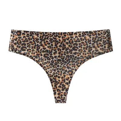 Plus Size Seamless Leopard Print Women's Thong, Low-Rise, Beach - 7