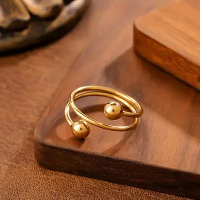 ins Tarzı Geometrik Küre Titanyum Çelik Kadın Yüzüğü Niş Tasarım Renk Atmayan 18k Altın Küre Şekli Paslanmaz Çelik Açılabilir Yüzük - 13