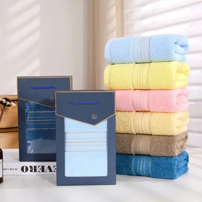 Towel gift set, 100% pure cotton, thick weave with embroidered design - 1