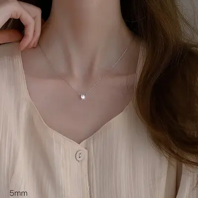 S999 sterling silver diamond pendant necklace women - 4