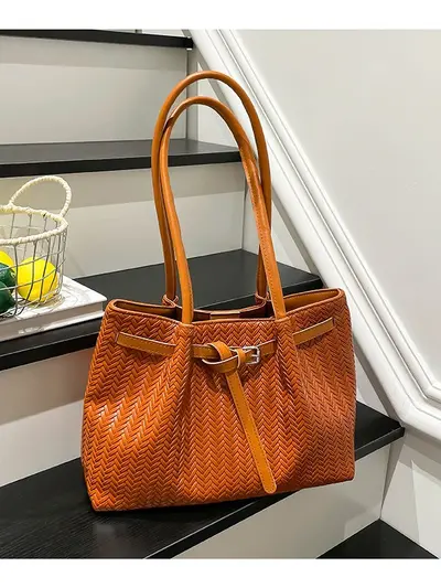 Women's Woven Tote Bag, Large Capacity, Korean Style Shoulder Bag - 4