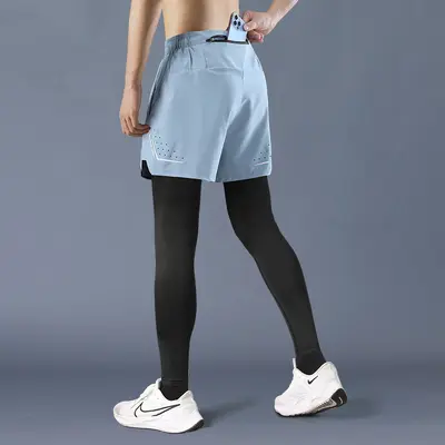 Men's Running Tights with Phone Pocket, Quick-Dry Marathon Fitness Long Pants - 8