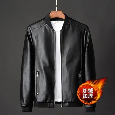 Men's Leather Motorcycle Jacket, Slim Fit, Korean Style, 2023 - 7
