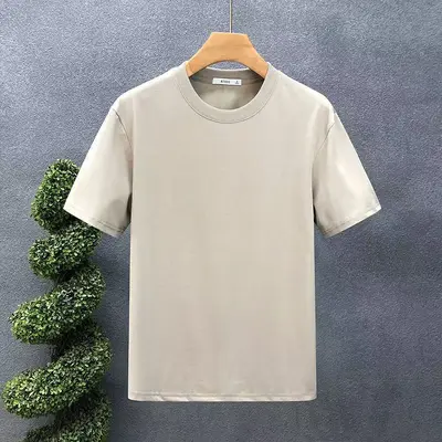 Summer milk white silk 180g pure white short sleeve men's t-shirt, relaxed fit non-transparent lining, summer top, direct sale from factory