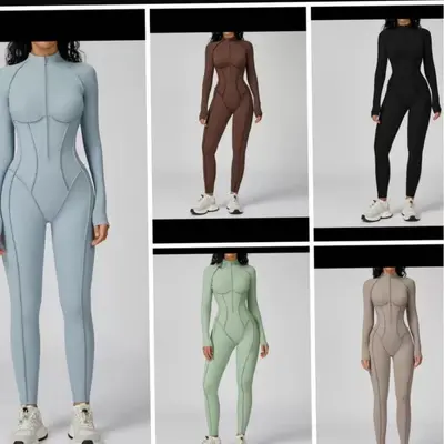 Cross-border Vertical Stripe Stand Collar Jumpsuit with Half Zipper, One-Piece Fitness Wear for Women, High-Intensity Sports Yoga Suit