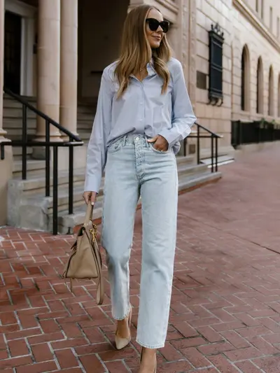 European and American Stretch Straight-Leg Denim Jeans for Women