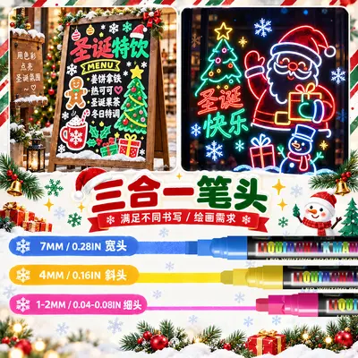 跨境外贸圣诞节led灯板笔套装节日玻璃广告笔橱窗绘画可擦马克笔