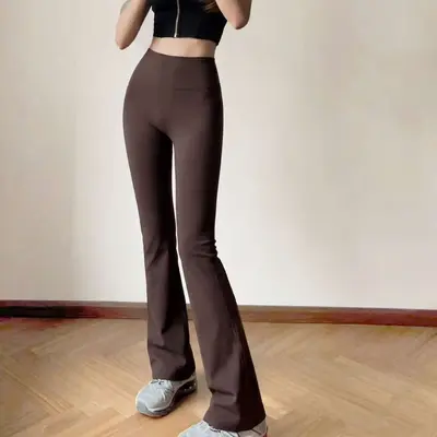 High-Waist Flared Yoga Pants, Micro-Brushed Fabric, Butt Lift, Pilates