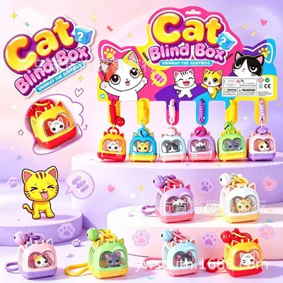 Grenzüberschreitende Katzen-Blindbox für Haustiere, Kinder-Rollenspielspielzeug, realistische Überraschungs-Katzenkäfig-Blindbox, Taschenanhänger