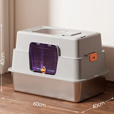 Large Stainless Steel Cat Litter Box, Detachable, Fully Enclosed - 12
