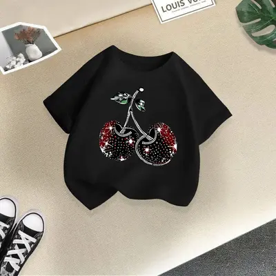 Mädchen-Kurzarm-T-Shirt mit Kirschdruck, Sommer - 7