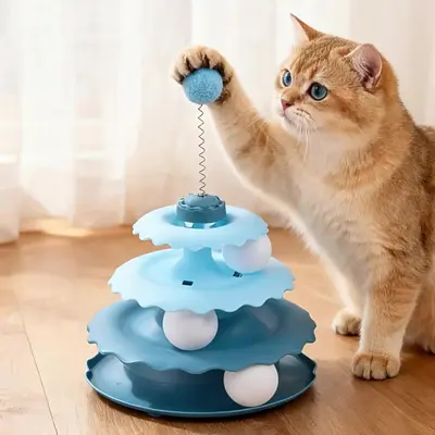 Cat Turntable Toy with Built-in Ball Self-Play Interactive Puzzle