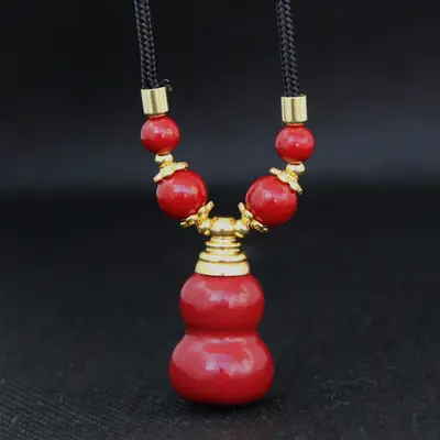 Mu Rui Taklit Mor Altın Kumlu Kalp Kolye Ucu, Beş Şans, Unisex - 8