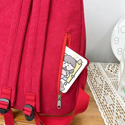 Corduroy Large Capacity Backpack School Bag - 4