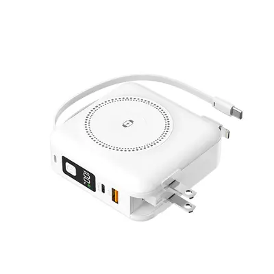 Magnetic Wireless Power Bank 15000mAh with Built-in Cable, US Plug - 7