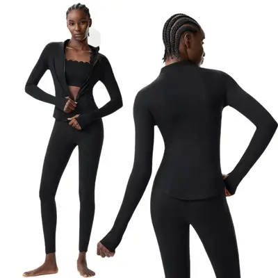 Enges Yoga-Set für Damen, große Größen, elastisch, schnell trocknend, 3-teilig - 5