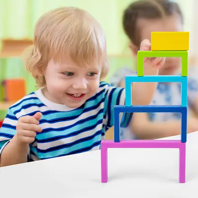 Wooden Rainbow Building Blocks Educational Stacking Toy for Children - 4