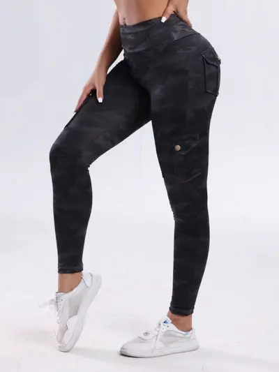 Women's Butt-Lifting Yoga Leggings with Button Pocket, Breathable