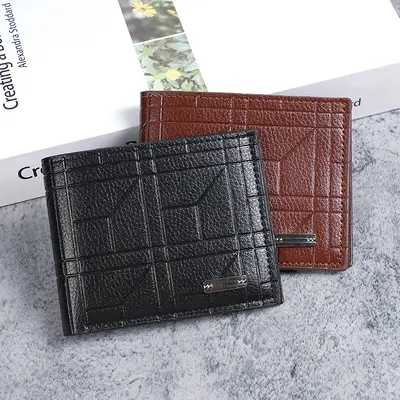 Men's Short Wallet, Plaid Soft Leather with Multiple Card Slots - 4