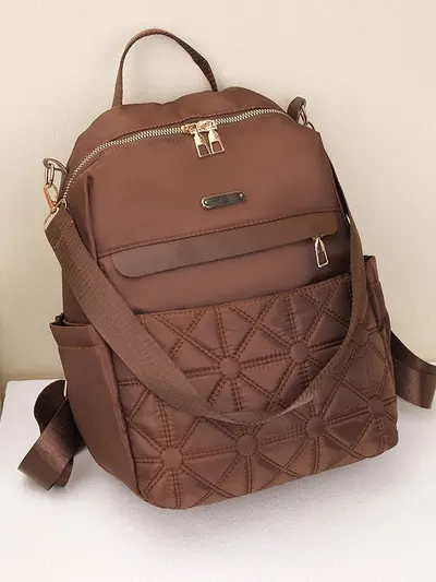 Women's Nylon Backpack, Large Capacity Embroidered Travel Backpack - 3