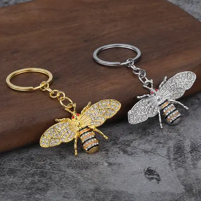 Alloy Rhinestone Bee Keychain for Bags and Car Keys