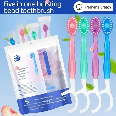 Grenzüberschreitende Burst-Zahnbürsten, einmalige Mini-tragbare Zahnbürsten für den Hausgebrauch, einzeln verpackt, englische weiche Borsten, Zahnstocherzahnseide-Set, Großhandel