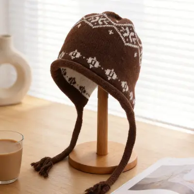 Retro Jacquard-Strickmütze im ethnischen Stil, Ohrenschutz - 9