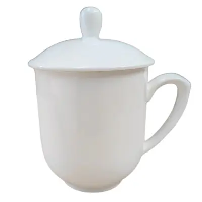 Pure White Ceramic Mug with Lid, Office and Hotel Cup - 9