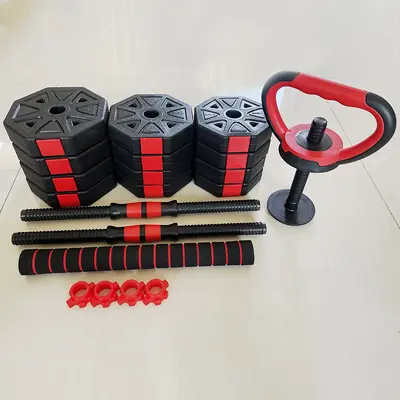 Octagonal dumbbell set, rubber coated, adjustable weight
