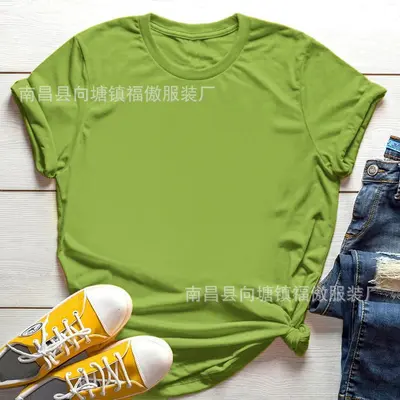 Solid Color Round Neck Unisex T-Shirt, Plus Size Available - 13