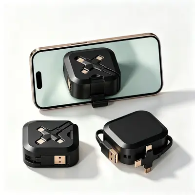 100W Süper Hızlı Şarj Type-C Apple 17 Android Üç İn Bir Veri Kablosu Araç Taşıyıcı Çok Fonksiyonlu Teleskopik Raf - 11