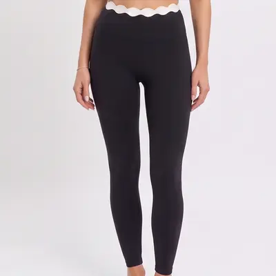 Kadın Yoga Leggings Kontrast Kabuk Dantel Detayı Yüksek Bel - 7