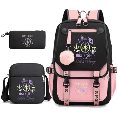 Katseye Print Backpack, Three-Piece Set, for Middle School Students
