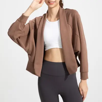 Athena lulu Sand-Washed Air Layer Long Sleeve Shawl Women Modal Naked-Feel Loose Cardigan Yoga Wear Top - 2