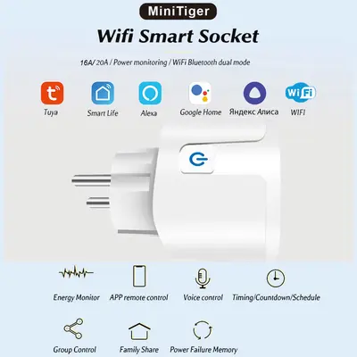 Tuya WiFi akıllı soket 16A20A güç ölçümü ile mobil APP uzaktan kumanda Avrupa fiş fişi - 4