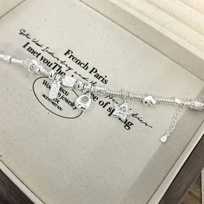 Hammered Star Plate Silver Wrap Bracelet for Women