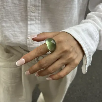 European and American cross-border transparent colored resin ring niche retro stacked curved wide finger ring - 12