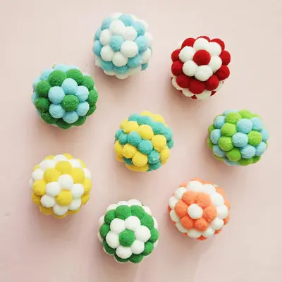 Kedi Oyuncağı Macaron Peluş Top Elastik Çanlı Renkli İp Top - 7