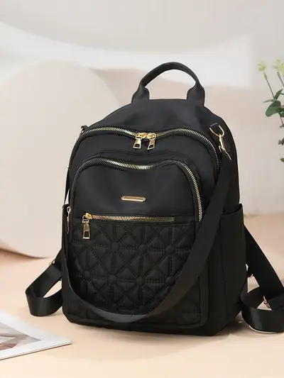 Women's Nylon Backpack, Large Capacity Embroidered Travel Backpack - 2