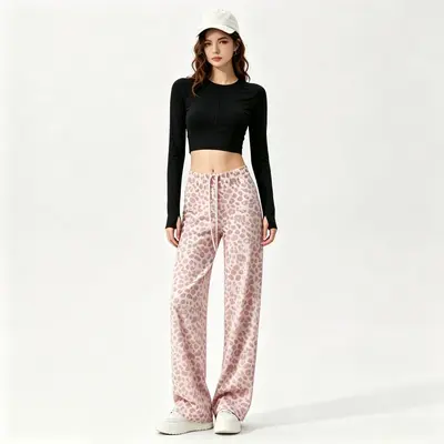 Damen-Yogahose mit Leopardenmuster und weitem Bein, hohe Taille - 8