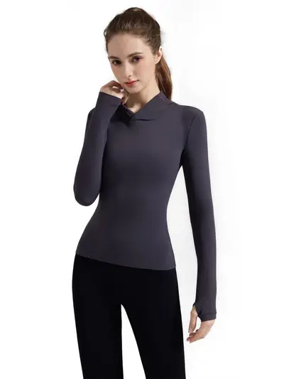 Damen-Yogashirt mit Kapuze, Herbst-Winter-Velours, langarm - 5
