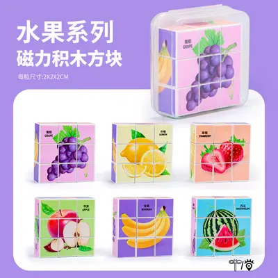 新品早教磁力积木方块拼图六面画益智动物卡通立体拼图宝宝玩具 - 9
