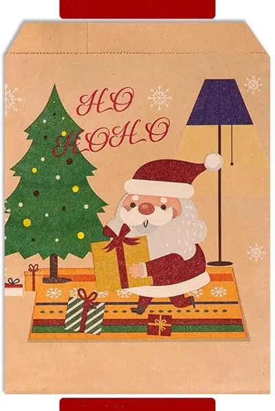 Noel Kraft Kağıt Çanta Noel Baba ve Noel Ağacı Desenli - 9