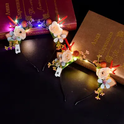 New Shiny Deer Antler Headband Flash Headband Flower Fairy Horn Headband Christmas Party Night Market Wholesale