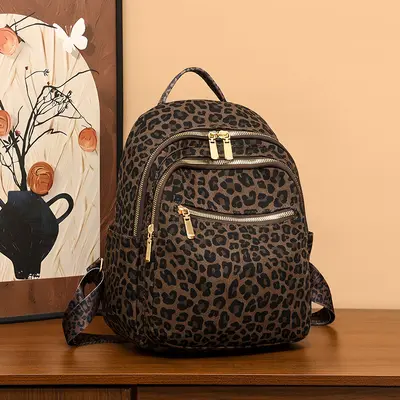 Leopard Print Student Backpack, Large Capacity Travel Daypack